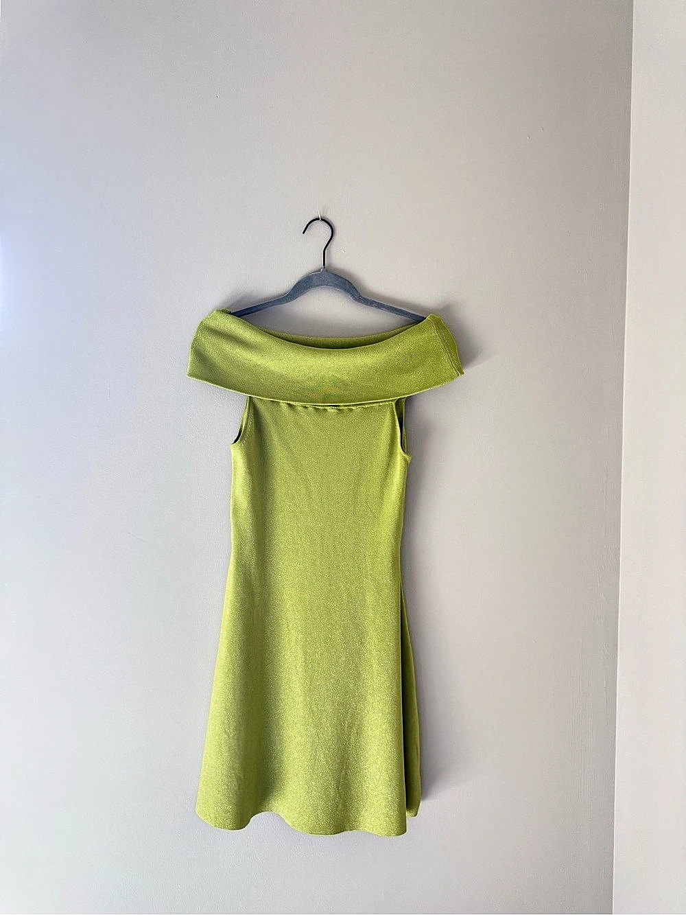 VICI Lime Green Shimmer Off Shoulder Dress Size 8/9 Y2K Party Min